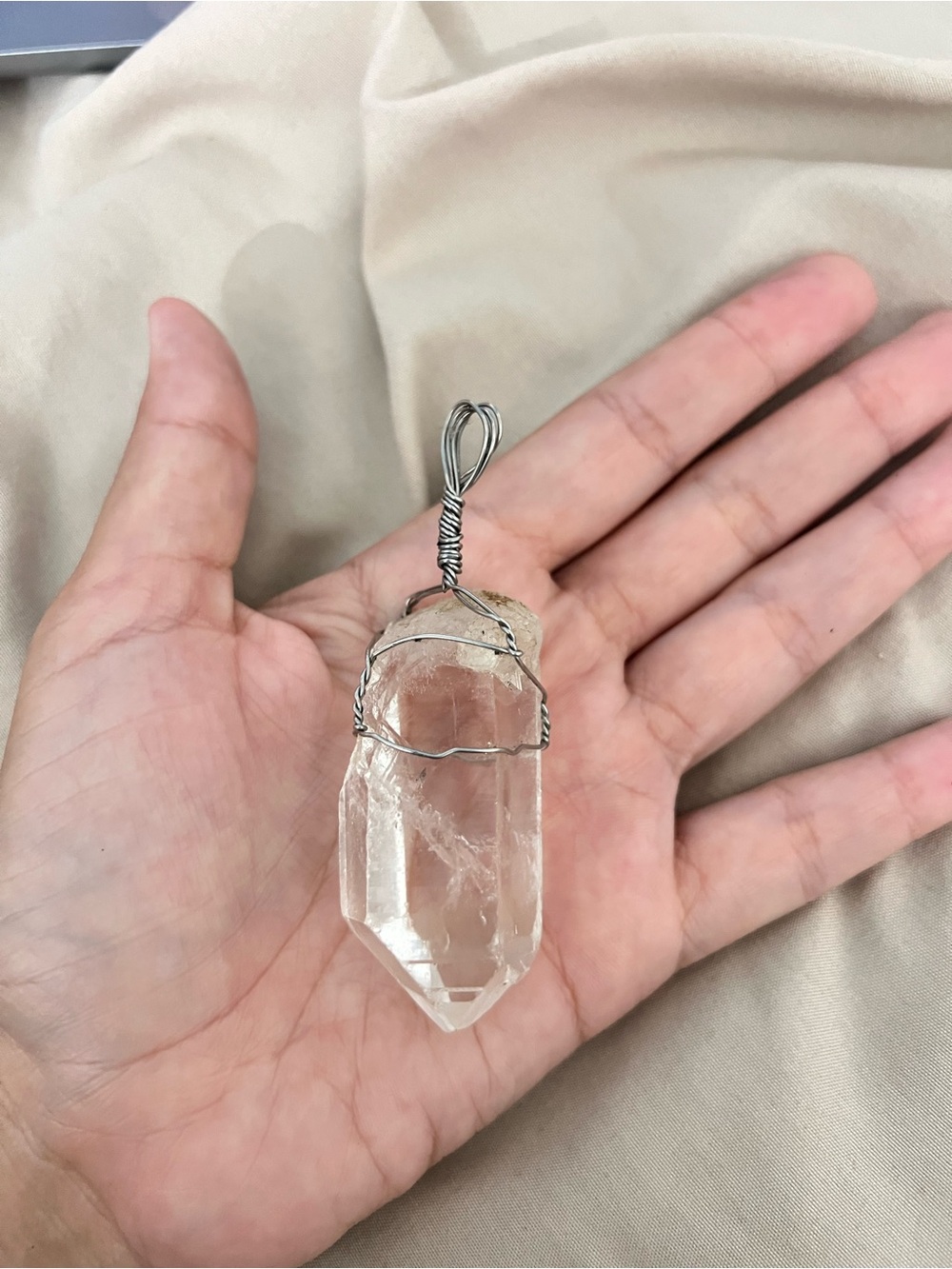 Clear Quartz Crystal Pendant Necklace - Wire Wrapped